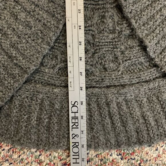 Theory Gray Wool Alpaca Blend Shawl Collar Chunky Cable Knit Cardigan Size S - Picture 13 of 13
